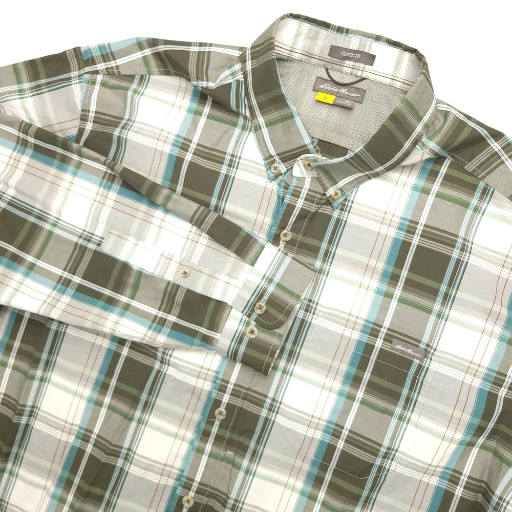 Eddie Bauer Travex Shirt Mens XL Green Plaid Long Sleeve Button Up Outdoor